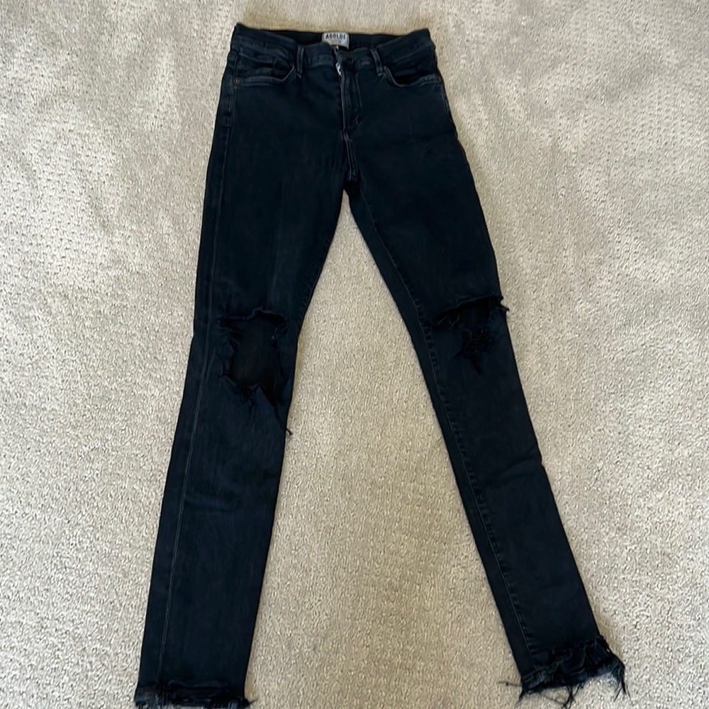 Agoulde women's dark skinny jeans with ripped knees. Size 28